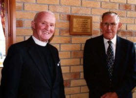 Pictured at the opening and dedication of Ballymacbrennan School Hall on 30th October 2000 are the Rev. John McCaughan - Legacurry Senior Minister and Mr John Mackin.