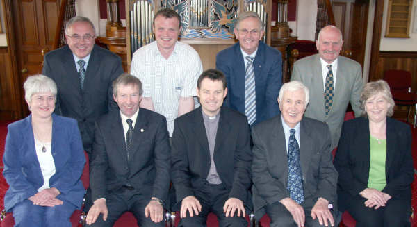 Dundrod Presbyterian Church elders pictured in April 2009.  L to R:  (seated) Joy Jamieson, William McClure (Clerk of Session), Rev Paul Dalzell, Jack Morris and Muriel McCartney.  (back row) Ivan Calvert, Ian Craig, Richard Bingham and Thomas McCullough.