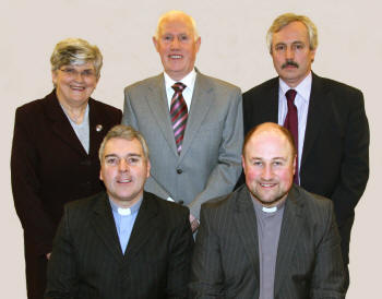 The Rev Paul Jamieson and the Rev Adrian McLernon (Convenor of vacancy) pictured with Hillhall Office Bearers L to R: (back row) Mrs Anne McConnell (Secretary), Mr John Connor (Clerk of Session) and Mr Harry Stewart (Treasurer).