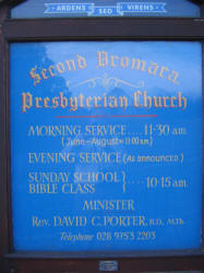 Notice Board at Second Dromara Presbyterian Church. 