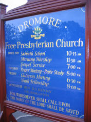 Notice Board at Dromore Free Presbyterian Church.