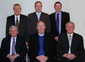 Church elders and committee members L to R: (seated) Robert Black (elder), Rev Dr Fred Greenfield and Robin Eccles (elder).  (back row) Alan Wasson, Deryck Moore (elder) and Stephen Brown.