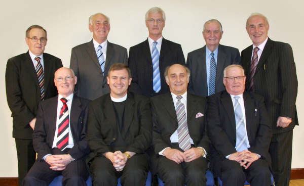 Hillsborough Free Presbyterian Church elders pictured at the installation of the Rev Gary Goodes in November 2007.  L to R:  (seated) Trevor Hewitt (Treasurer), Rev Gary Goodes, David Williamson MBE (Clerk of Session) and Robert Murphy. (back row) Harold McKibben, Billy Foster, Desmond Wilson, Charlie Poots and Eric Spence.