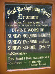 Notice Board at Dromore (Non-Subscribing ) Church.