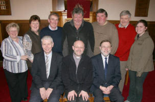 Pictured during a Presbytery visitation in March 2009 are L to R: (seated) Rt Rev Robert McKee (Moderator of General Synod), the Rev Ian Gilpin (Minister-in-charge and Clerk of Bangor Presbytery) and Rev John Herron (Moderator of Bangor Presbytery).  (back row) Lorraine Wilkinson, Joan Agnew (Secretary), Trevor Agnew (Elder), Geordie Wilkinson, Bill Wilkinson, Tom Wilkinson and Lisa Wilkinson.