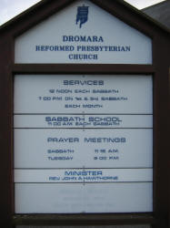 Notice Board at Dromara Reformed Presbyterian Church.