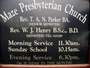 Notice Board at Maze Presbyterian Church