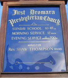 Notice Board at First Dromara Presbyterian Church.