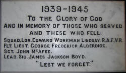 War memorial tablet in Railway street Presbyterian Church