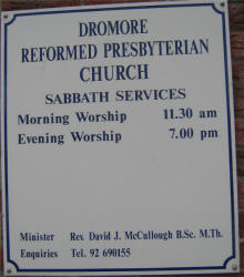 Notice Board at Dromore Reformed Presbyterian Church.
