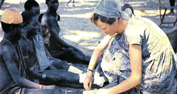Kathleen using her nursing skills in Africa in 1964