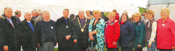 At an afternoon of 'Picnic and Praise' to mark the Queen's Diamond Jubilee are L to R: Local clergy the Rev Leslie Patterson (Cargycreevy and Loughaghery), Canon Robert Howard (Annahilt Parish) and Rev Gareth McFadden (Anahilt and Drumlough), Alderman William Leathem (Lisburn Mayor), Kathleen Leathem (Mayoress) and event organizing committee - David Gibson left) and Patricia Halliday, Christine McConaghy, Heather Currie, Louise McGregor and Maureen Stanfield (right).