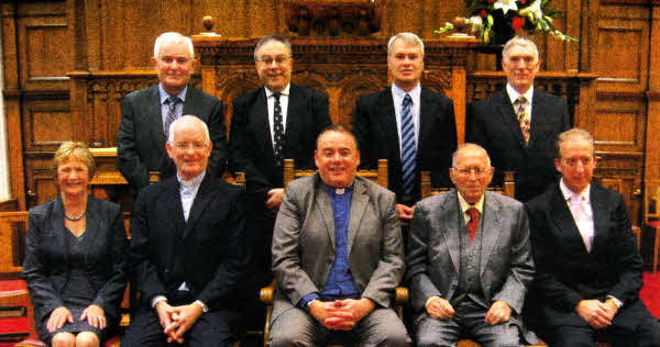 The new elders ordained at Railway Street Presbyterian Church on Sunday, September 16, pictured with Minister Rev Brian Gibson and Senior Minister Very Rev Dr Howard Cromie.Front Row: Jean Murray, Rev Brian Gibson, Rev Andrew Thompson, Very Rev Dr Howard Cromie, Gordon Wallace. Back Row: Victor Hutchinson. Stephen Johnston, Ivan Woods, Geoffrey Rodgers.