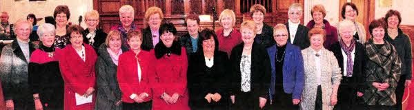 A choir comprising members of Railway Street PW Group pictured at the PW service in Railway Street Presbyterian Church. Included are Bertha Cowan, Accompanist (left) and Janet Ferguson, Conductor (right).