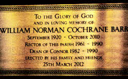 Wall plaque in memory of the Very Rev Norman Barr, which was dedicated recently at Christ Church in Derriaghy.