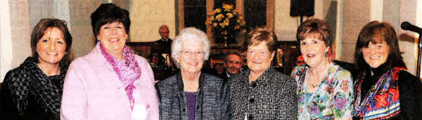 L to R: Grace Simpson (Classroom Assistant), Gwen Forsythe (Past Teacher), Marie Donnell (Past Principal), Wilma Martin (Former School Secretary) and Joan Shields and Rosemary Greer (Former teachers at St James's now teachers at Meadow Bridge).