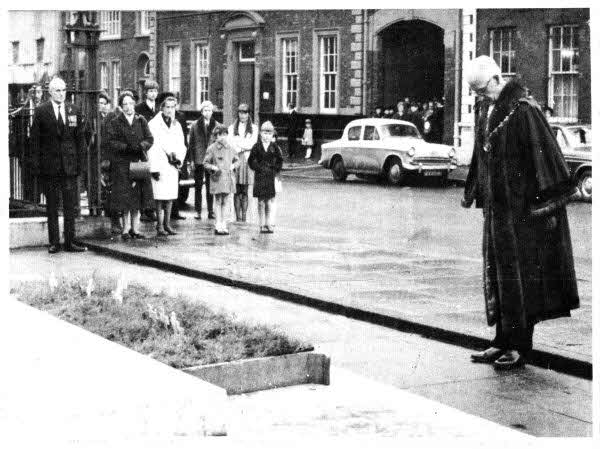 Alderman James Howard, then Lisburn's mayor, pictured after he had laid a wreath at the War Memorial in Castle Gardens on Remembrance Sunday in November, 1969. E46114.