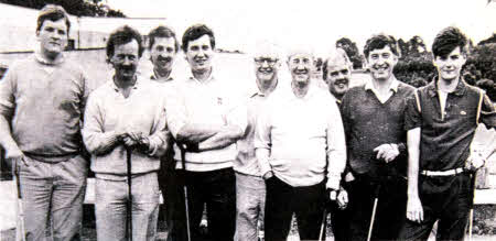Members from Dunmurry, Malone, Lisburn and Balmoral Golf Clubs competing in the Bradbury Cup in August 1986.