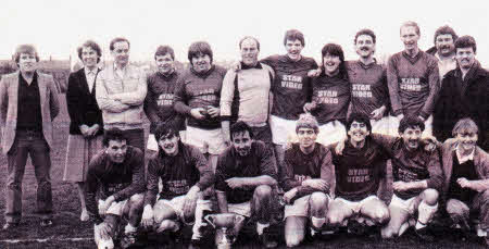 Greenwood Football Club are shown celebrating after winning the Sloan Cup in May 1986 having beaten Co. Down Rangers 2-1 in the final.
