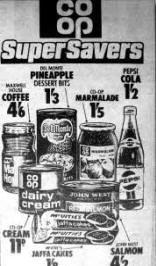 Let's go shopping...1'2 (6p), Coffee for 4'6, (22p) Marmalade for 1'5 (7p) and all available at the Co-Op. Great bargains, but way back in 1969.