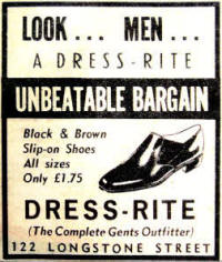A treat for the feet - slip on shoes in black brown were available at Dress-Rite in Longstone Street for £1.75 back in 1971